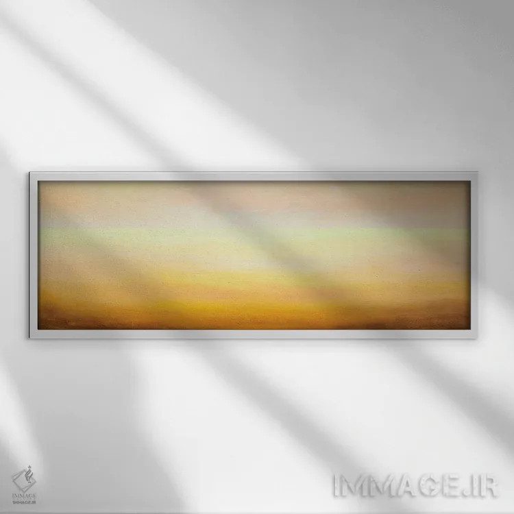 تابلو دکوراتیو پانورامای فوق عریض از افق لطیف زرد روشن و صورتی اثر والری ریباکوف - نمای قابدار سفید