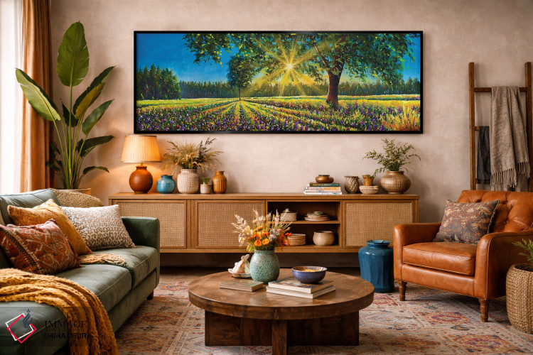 تابلو دکوراتیو Big Trees And Forest,پانورامای فوق عریض از منظره آفتابی خ… اثر والری ریباکوف - D3B