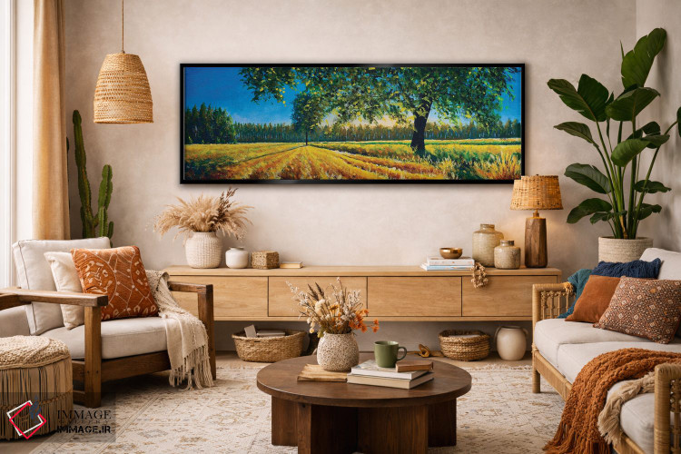 تابلو دکوراتیو پانورامای فوق عریض از مزرعه زیبا و درخت در تابستان یا پای… اثر والری ریباکوف - D5B
