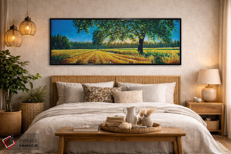 تابلو دکوراتیو پانورامای فوق عریض از مزرعه زیبا و درخت در تابستان یا پای… اثر والری ریباکوف - D6B