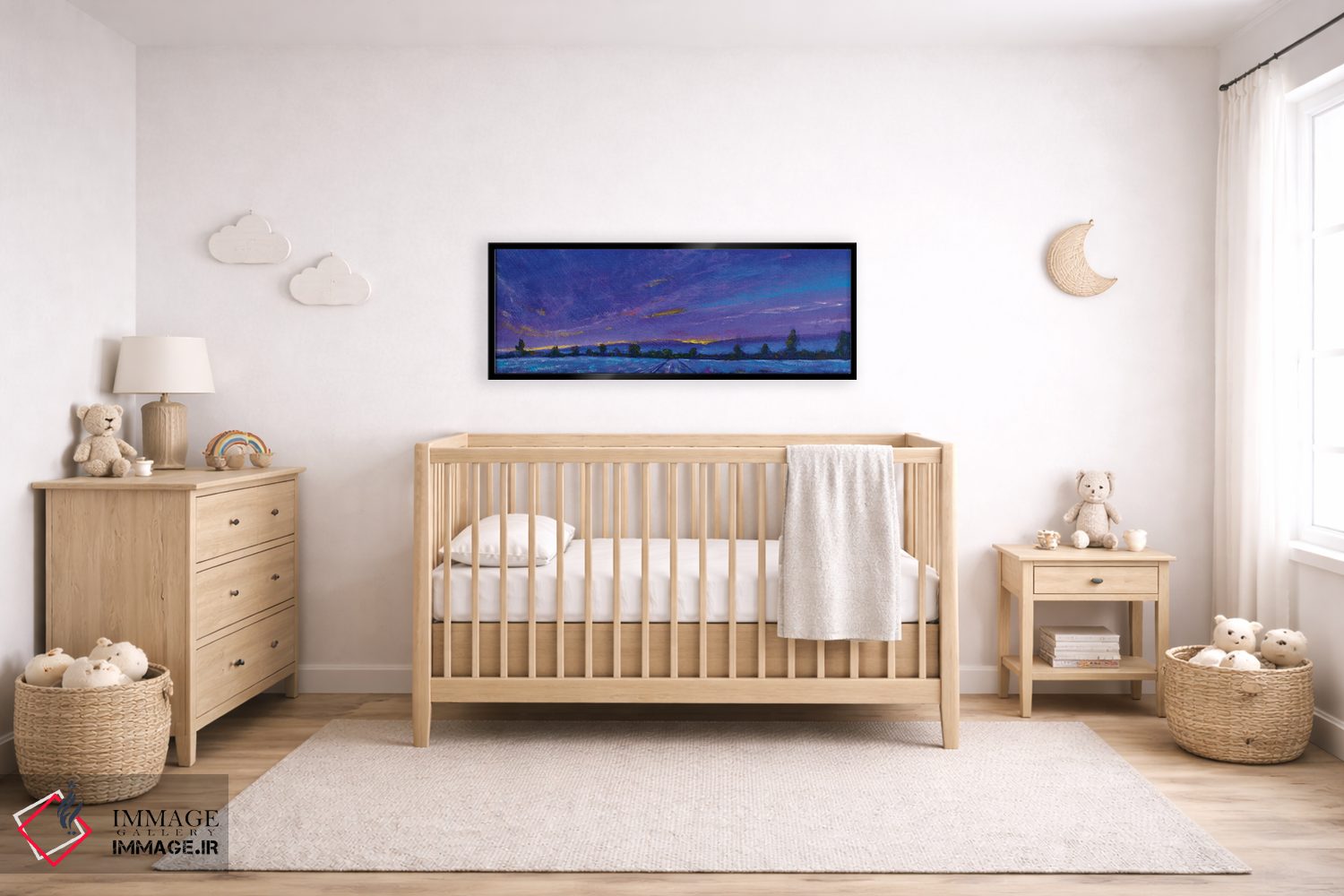 تابلو دکوراتیو پانورامای بنر طلوع و غروب آبی و بنفش بر فراز مزرعه اسطوخو… اثر والری ریباکوف - D5B