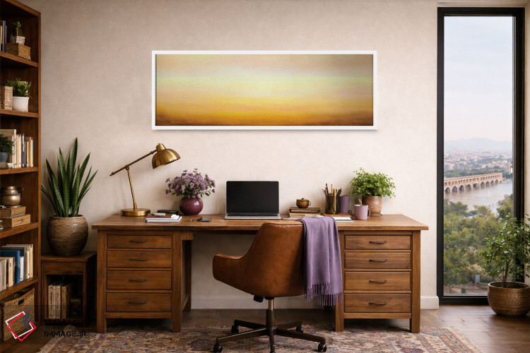 تابلو دکوراتیو پانورامای فوق عریض از افق لطیف زرد روشن و صورتی اثر والری ریباکوف - D1W