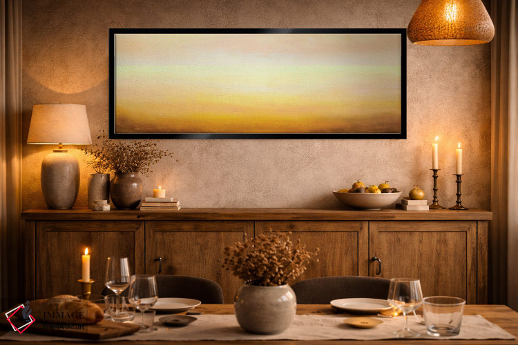 تابلو دکوراتیو پانورامای فوق عریض از افق لطیف زرد روشن و صورتی اثر والری ریباکوف - D2B