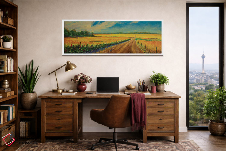 تابلوی روغنی پانوراما از جاده در مزرعه زرد گندم رسیده اثر والری ریباکوف - D1W