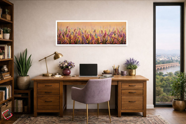 تابلو دکوراتیو نمای پانورامیک از مزرعه گل های لطیف شکوفا؛ گل وحشی بنفش اثر والری ریباکوف - D1W