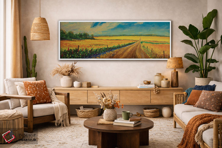 تابلوی روغنی پانوراما از جاده در مزرعه زرد گندم رسیده اثر والری ریباکوف - D2W