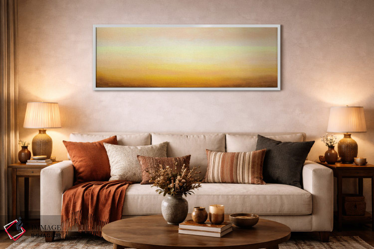 تابلو دکوراتیو پانورامای فوق عریض از افق لطیف زرد روشن و صورتی اثر والری ریباکوف - D5W