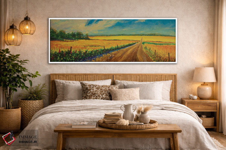 تابلوی روغنی پانوراما از جاده در مزرعه زرد گندم رسیده اثر والری ریباکوف - D4W