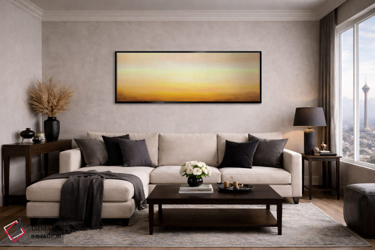 تابلو دکوراتیو پانورامای فوق عریض از افق لطیف زرد روشن و صورتی اثر والری ریباکوف - D6B