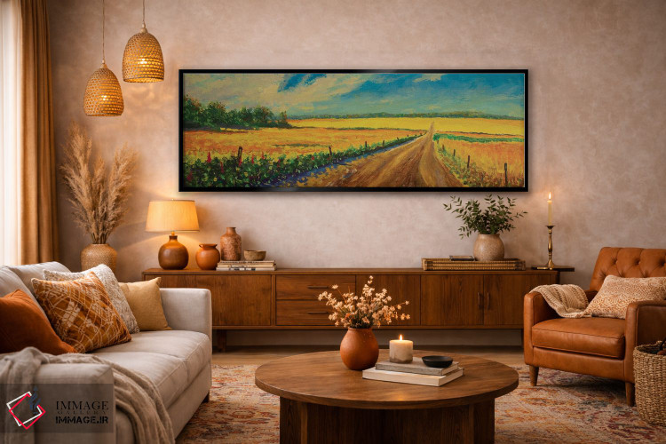 تابلوی روغنی پانوراما از جاده در مزرعه زرد گندم رسیده اثر والری ریباکوف - D5B
