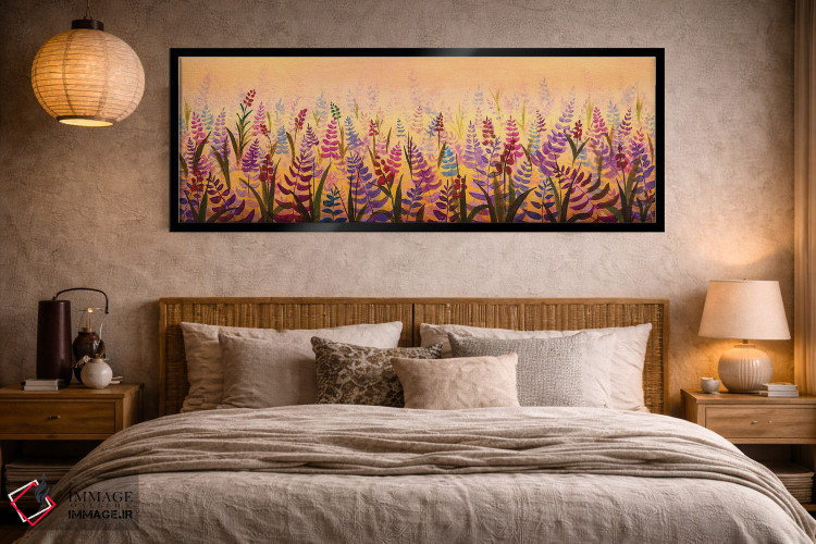 تابلو دکوراتیو نمای پانورامیک از مزرعه گل های لطیف شکوفا؛ گل وحشی بنفش اثر والری ریباکوف - D5B