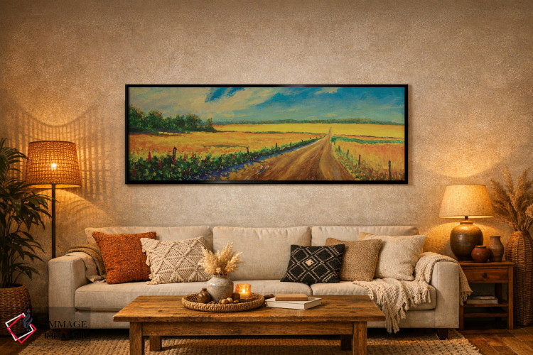 تابلوی روغنی پانوراما از جاده در مزرعه زرد گندم رسیده اثر والری ریباکوف - D6B