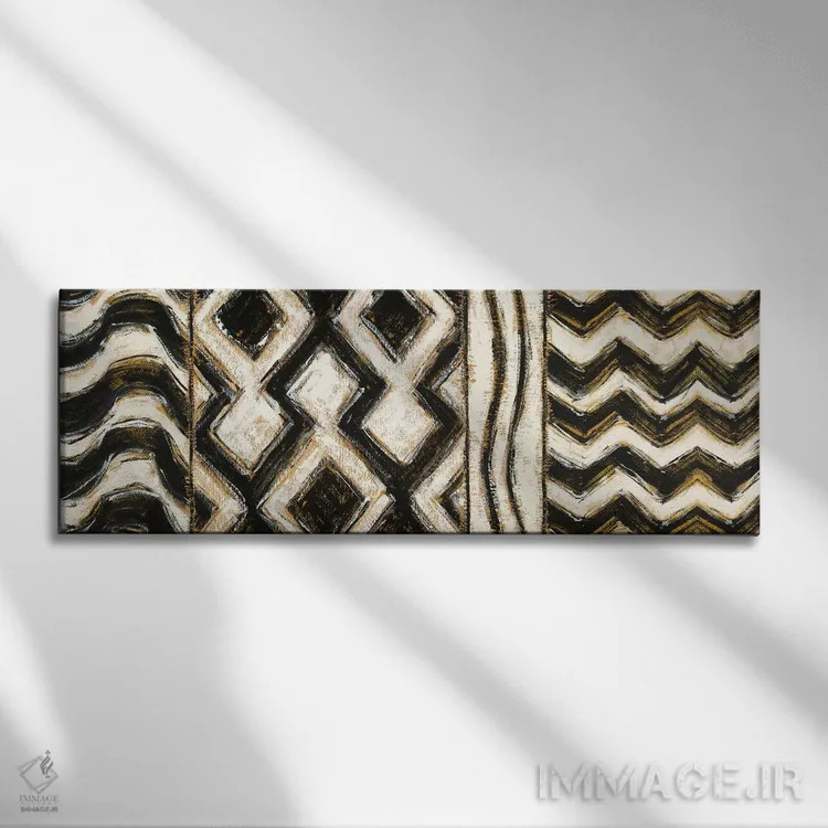 تابلو انتزاعی هندسه سیاه و طلایی VII اثر شرلی نواک - نمای روبهرو روی دیوار