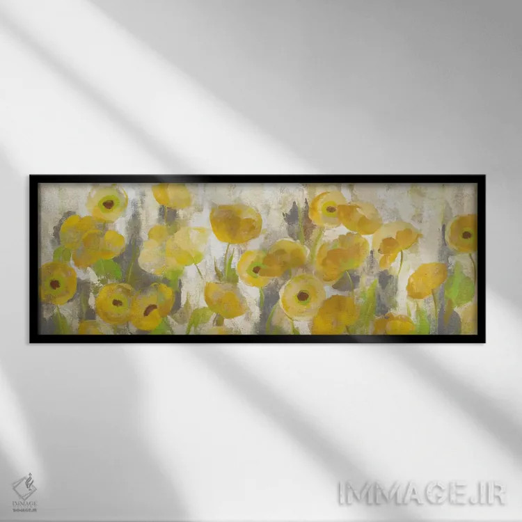 تابلو دکوراتیو گل های زرد شناور ۱ اثر سیلویا واسیلیوا - نمای قابدار مشکی
