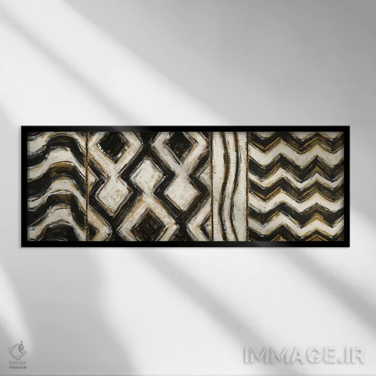 تابلو انتزاعی هندسه سیاه و طلایی VII اثر شرلی نواک - نمای قابدار مشکی