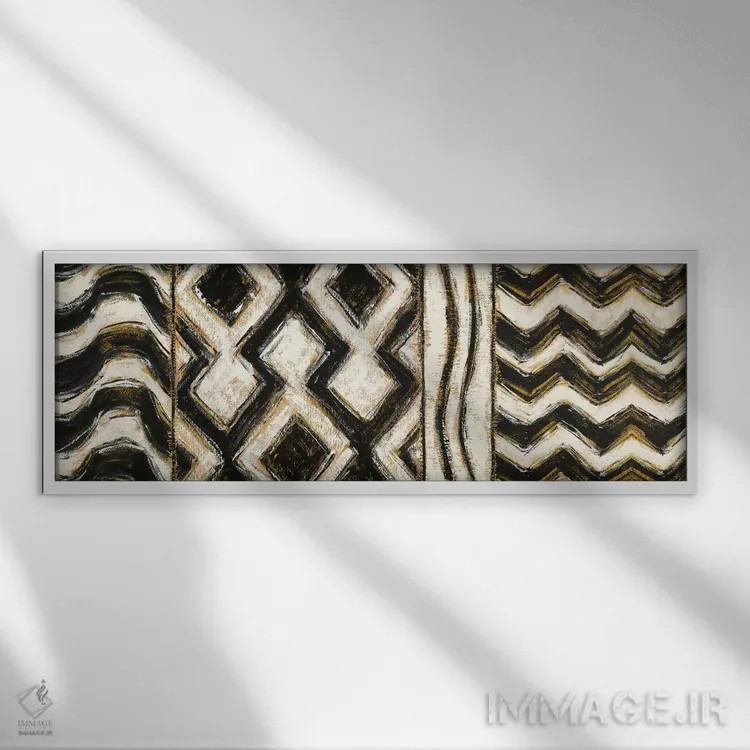 تابلو انتزاعی هندسه سیاه و طلایی VII اثر شرلی نواک - نمای قابدار سفید