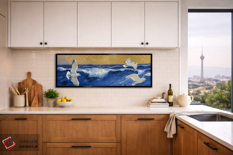 تابلو دکوراتیو مرغان دریایی با آسمان طلایی اثر شرلی نواک - D5B