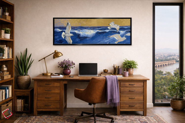 تابلو دکوراتیو مرغان دریایی با آسمان طلایی اثر شرلی نواک - D4B