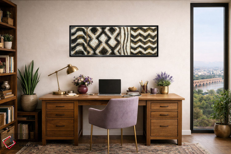 تابلو انتزاعی هندسه سیاه و طلایی VII اثر شرلی نواک - D2B