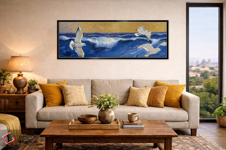 تابلو دکوراتیو مرغان دریایی با آسمان طلایی اثر شرلی نواک - D6B