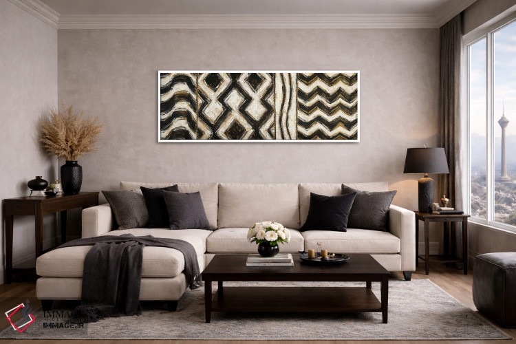 تابلو انتزاعی هندسه سیاه و طلایی VII اثر شرلی نواک - D4W