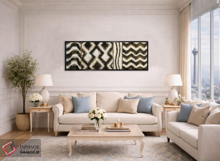 تابلو انتزاعی هندسه سیاه و طلایی VII اثر شرلی نواک - D6B