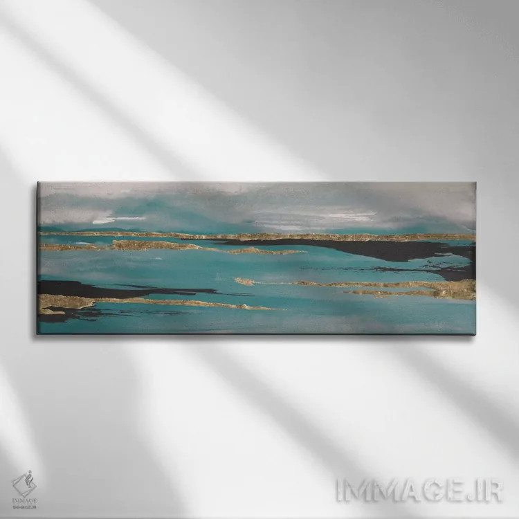تابلو دکوراتیو طوفان زراندود سبزآبی-خاکستری II اثر کریس پاشکه - نمای روبهرو روی دیوار