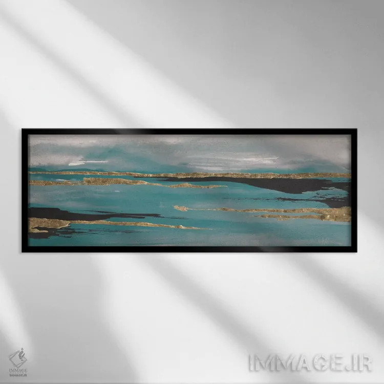 تابلو دکوراتیو طوفان زراندود سبزآبی-خاکستری II اثر کریس پاشکه - نمای قابدار مشکی