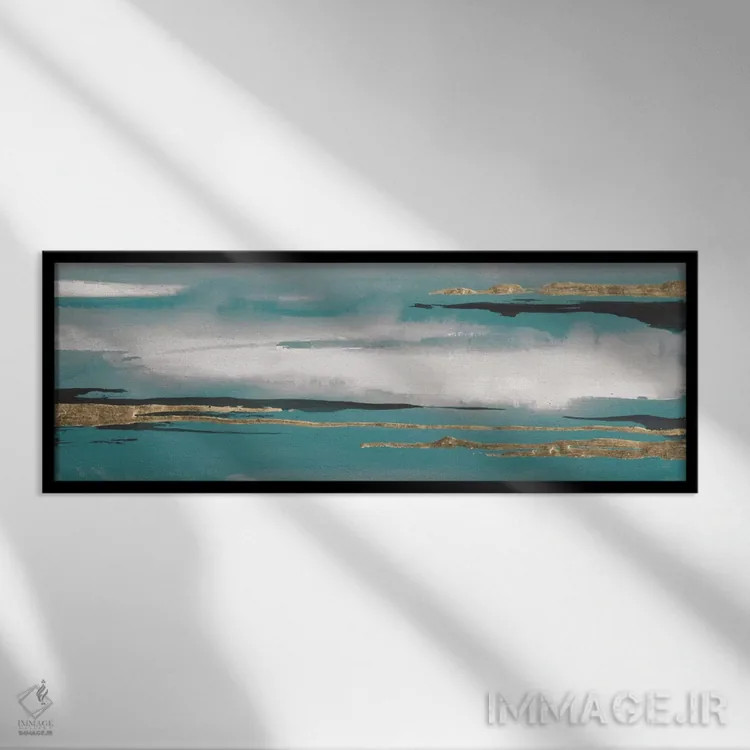 تابلو دکوراتیو طوفان زراندود سبزآبی-خاکستری I اثر کریس پاشکه - نمای قابدار مشکی