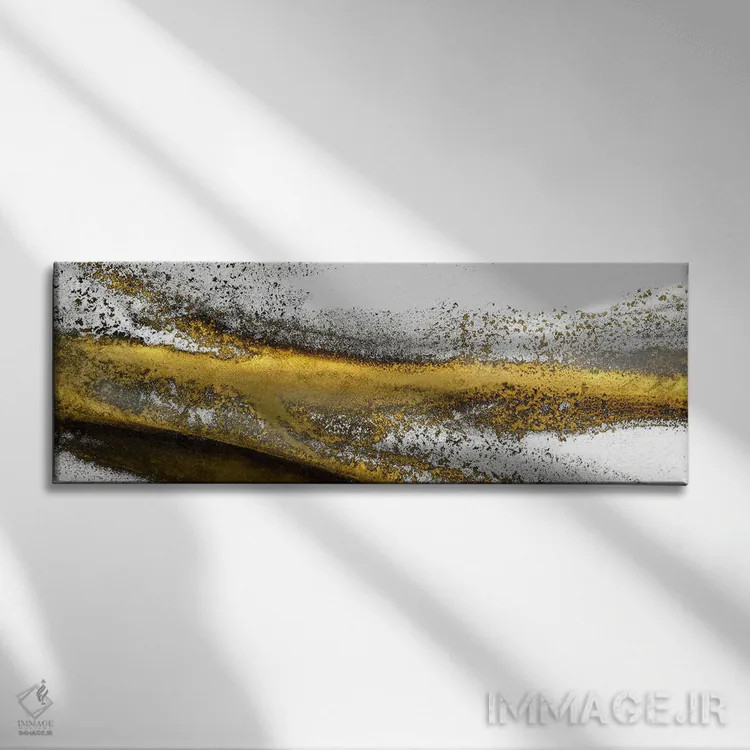 تابلو انتزاعی جریان طلایی سفید اثر وندی کروکر - نمای روبهرو روی دیوار