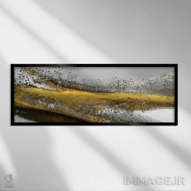 تابلو انتزاعی جریان طلایی سفید اثر وندی کروکر - نمای قابدار مشکی