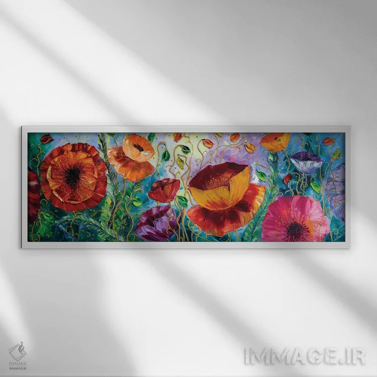 تابلو دکوراتیو دشت شقایق III اثر ویلسون لاو - نمای قابدار سفید