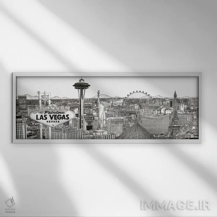 تابلو دکوراتیو خط افق لاس وگاس به صورت سیاه و سفید اثر ملیسا وانگ - نمای قابدار سفید
