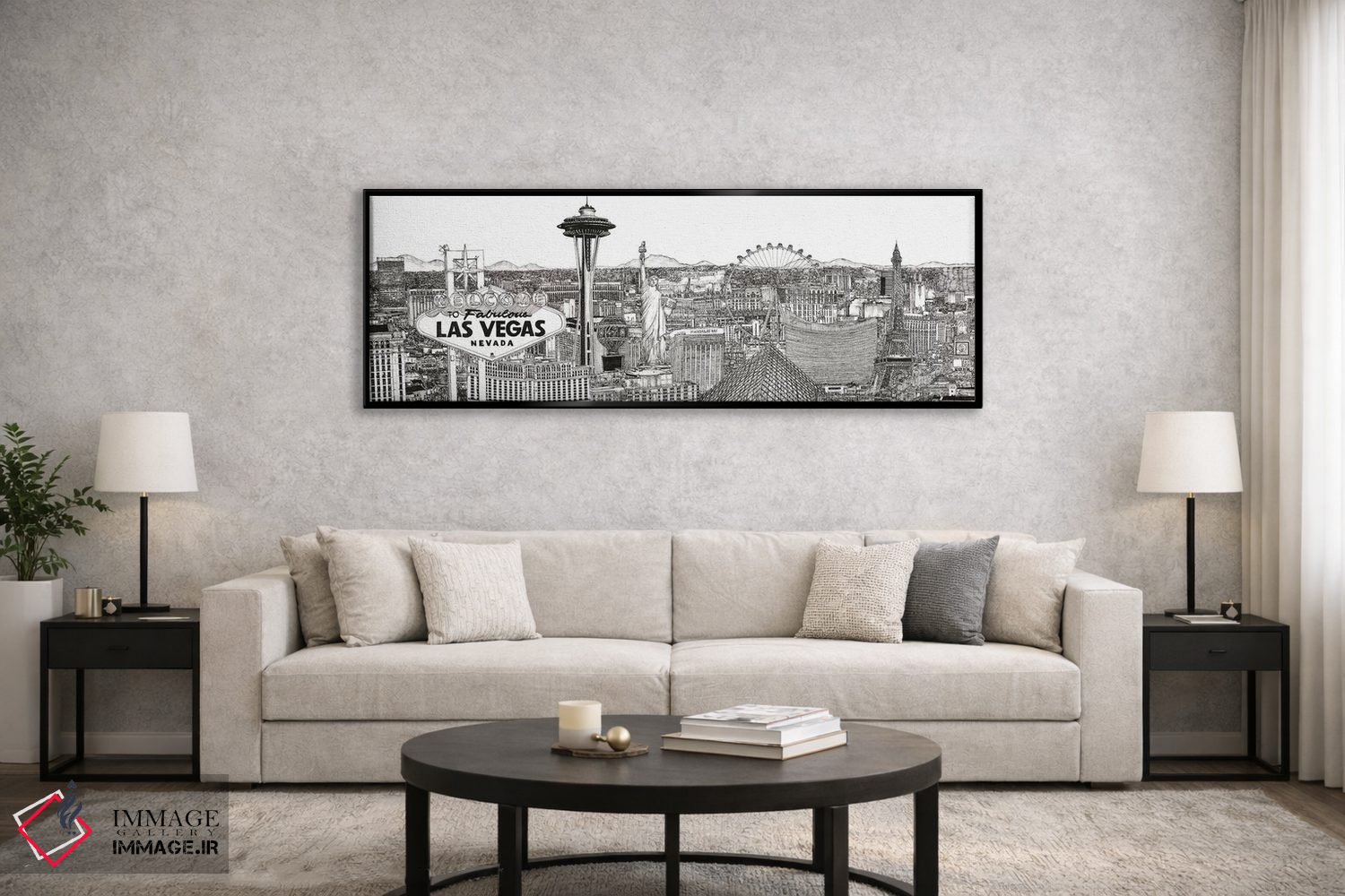 تابلو دکوراتیو خط افق لاس وگاس به صورت سیاه و سفید اثر ملیسا وانگ - D6B