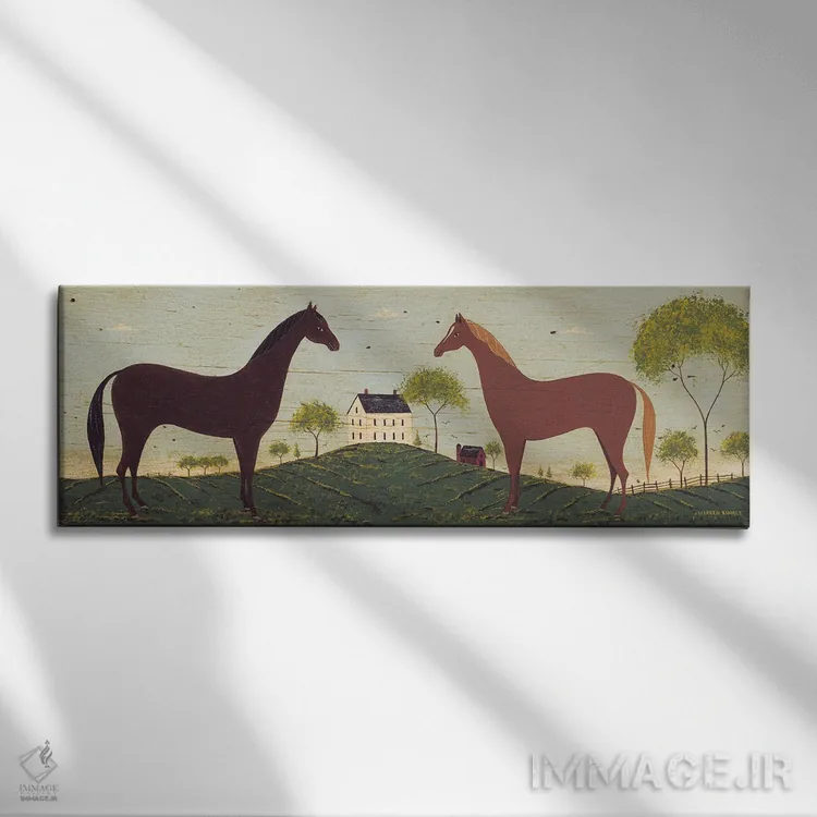 تابلو دکوراتیو دو اسب اثر وارن کیمبل - نمای روبهرو روی دیوار