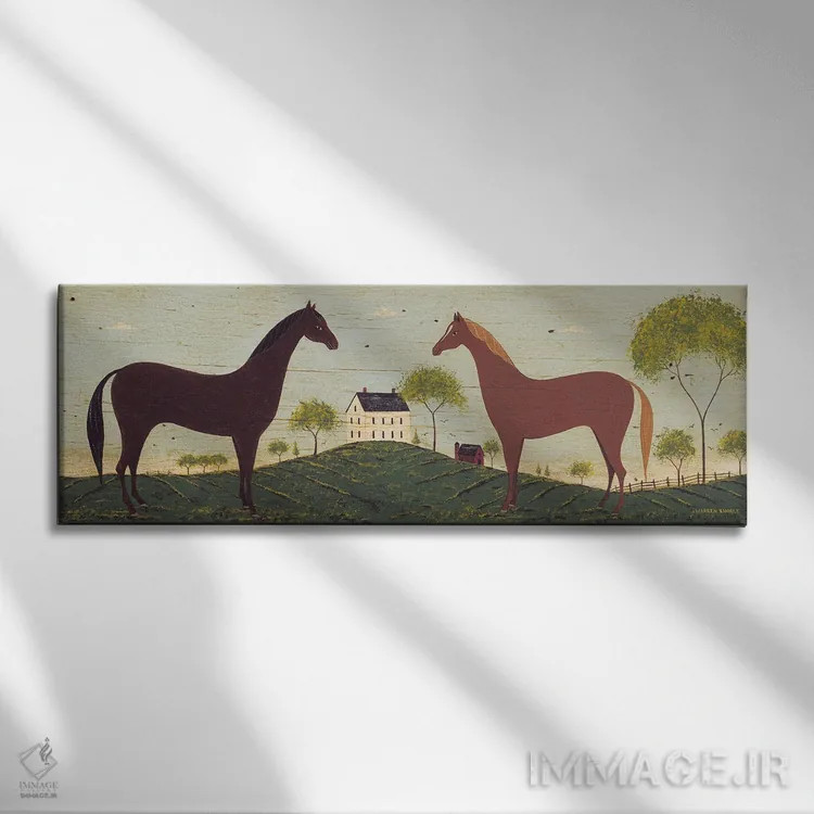 تابلو دکوراتیو دو اسب اثر وارن کیمبل - نمای روبهرو روی دیوار