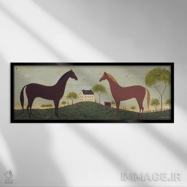 تابلو دکوراتیو دو اسب اثر وارن کیمبل - نمای قابدار مشکی
