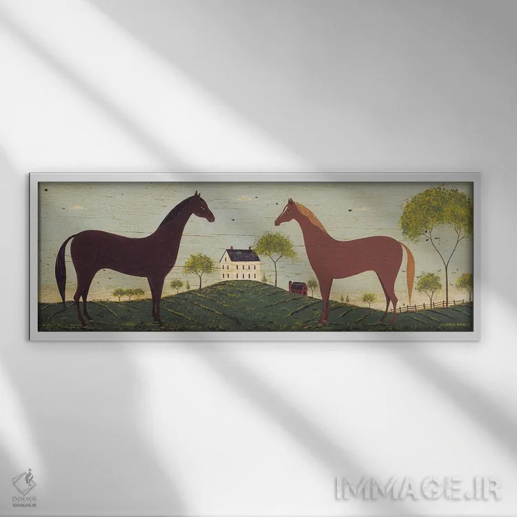 تابلو دکوراتیو دو اسب اثر وارن کیمبل - نمای قابدار سفید