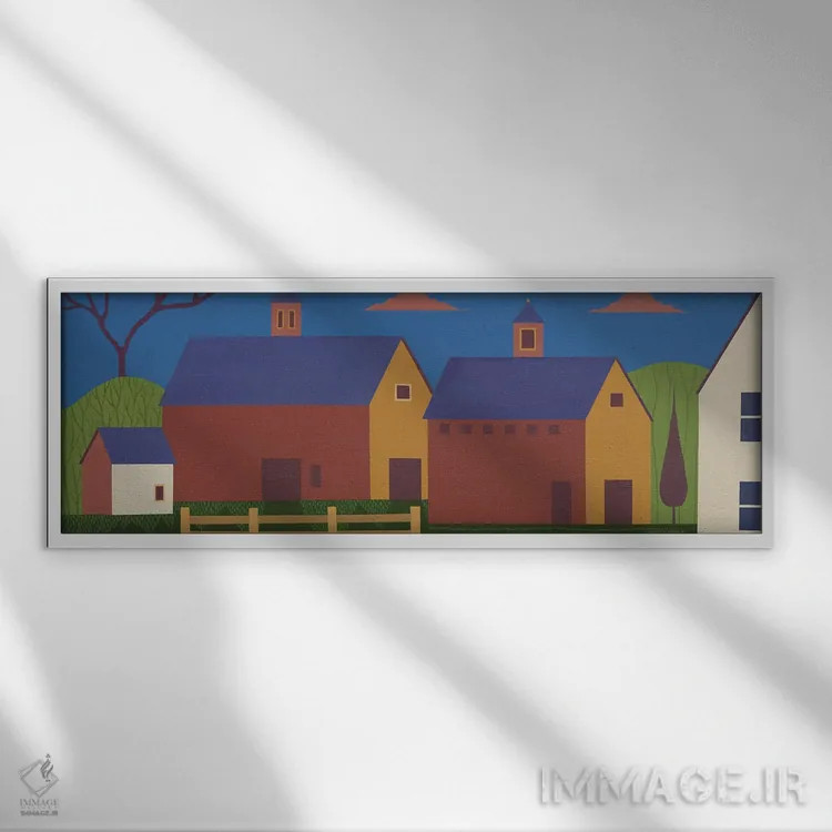 تابلو دکوراتیو طویله با سقف آبی اثر وارن کیمبل - نمای قابدار سفید