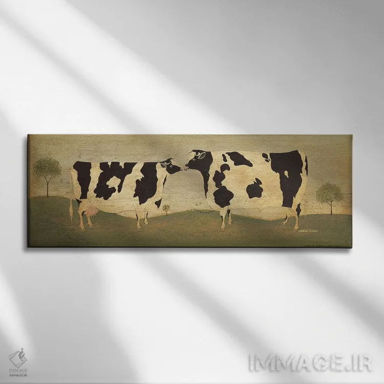 تابلو دکوراتیو گاوهای درحال بوسیدن اثر وارن کیمبل - نمای روبهرو روی دیوار
