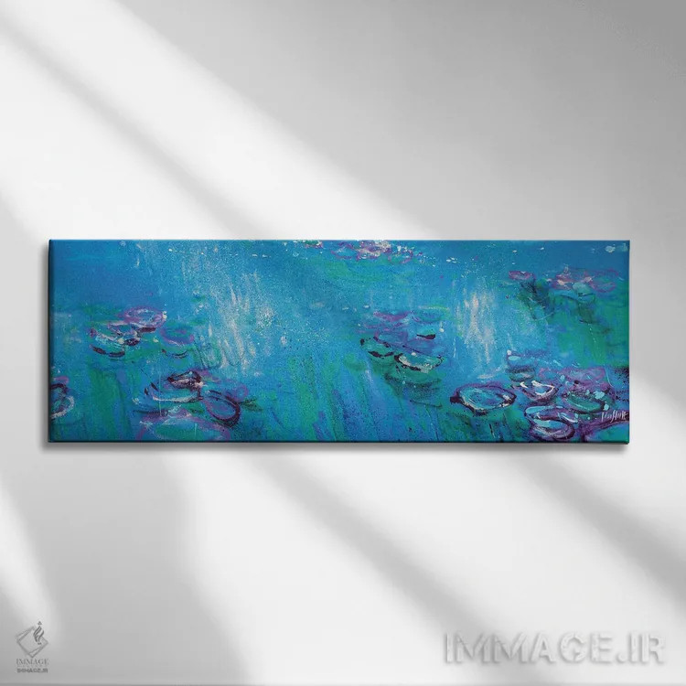 تابلو انتزاعی Fluorescent Blue,ژیورنی، آبی فلوئورسنت اثر وین اسلیت - نمای روبهرو روی دیوار