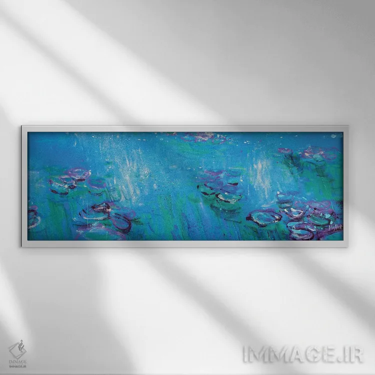 تابلو انتزاعی Fluorescent Blue,ژیورنی، آبی فلوئورسنت اثر وین اسلیت - نمای قابدار سفید