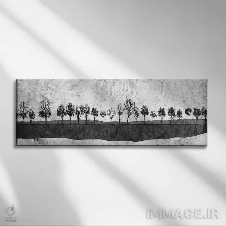 تابلو انتزاعی درختان با مرکب تیره اثر ینون مابات - نمای روبهرو روی دیوار