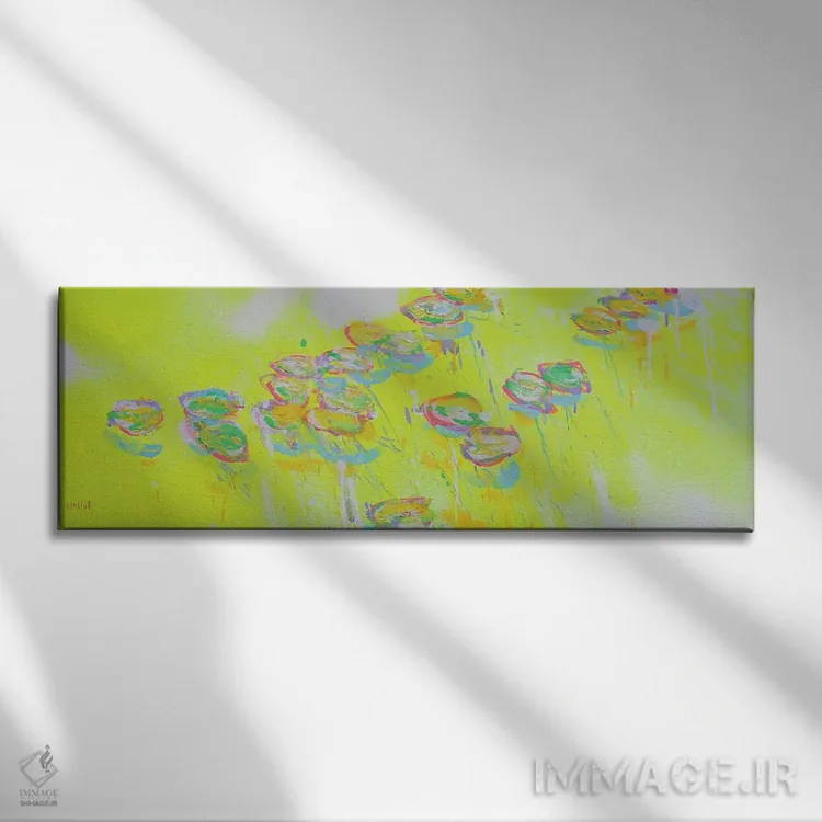 تابلو دکوراتیو پانورامای ژیورنی در زرد فلوئورسنت اثر وین اسلیت - نمای روبهرو روی دیوار