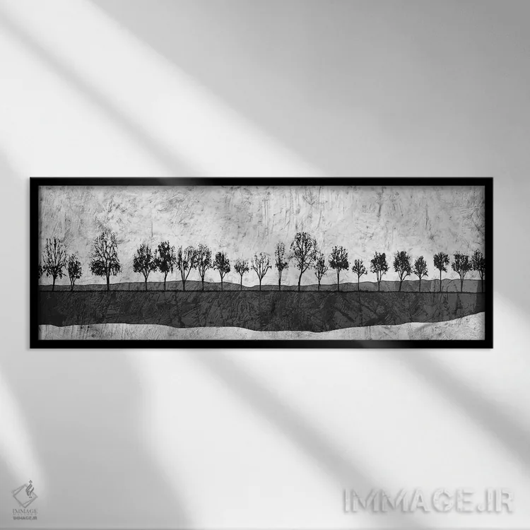 تابلو انتزاعی درختان با مرکب تیره اثر ینون مابات - نمای قابدار مشکی
