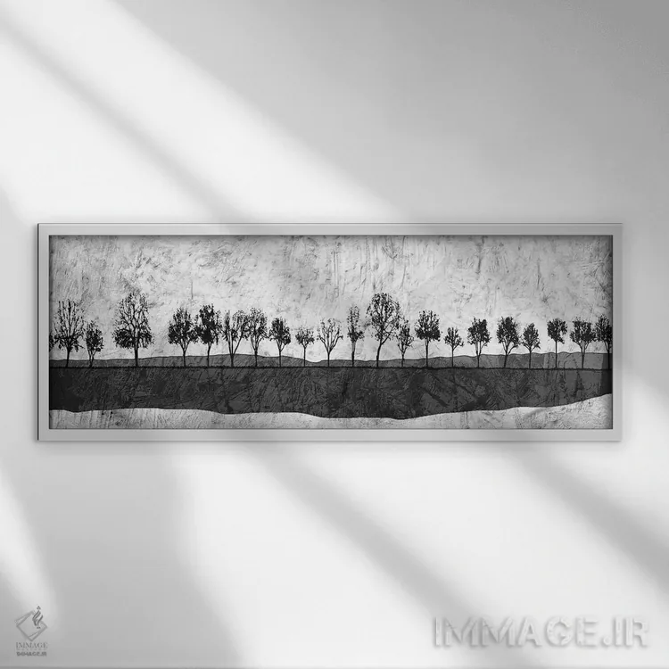 تابلو انتزاعی درختان با مرکب تیره اثر ینون مابات - نمای قابدار سفید
