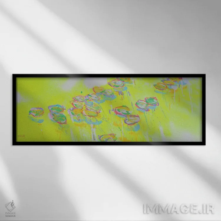 تابلو دکوراتیو پانورامای ژیورنی در زرد فلوئورسنت اثر وین اسلیت - نمای قابدار مشکی