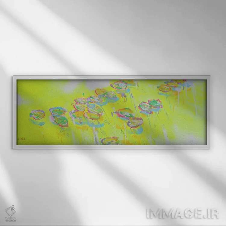 تابلو دکوراتیو پانورامای ژیورنی در زرد فلوئورسنت اثر وین اسلیت - نمای قابدار سفید