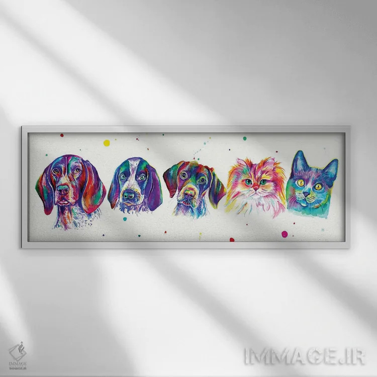 تابلو دکوراتیو خانواده حیوانات خانگی اثر یوبیس گوسمان - نمای قابدار سفید