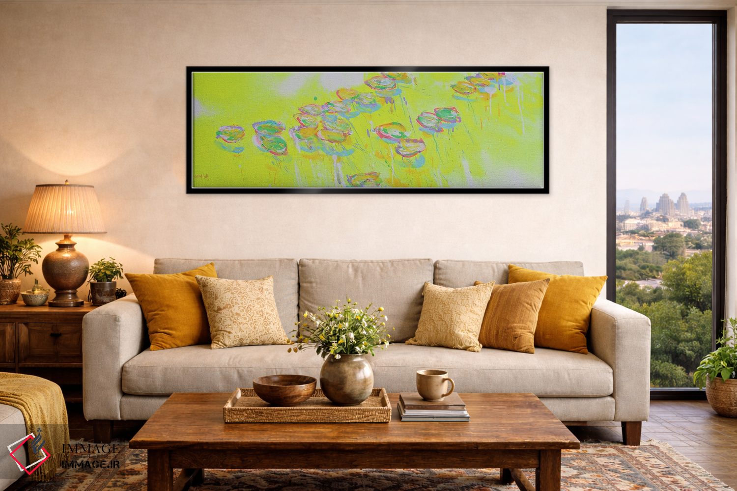 تابلو دکوراتیو پانورامای ژیورنی در زرد فلوئورسنت اثر وین اسلیت - D6B